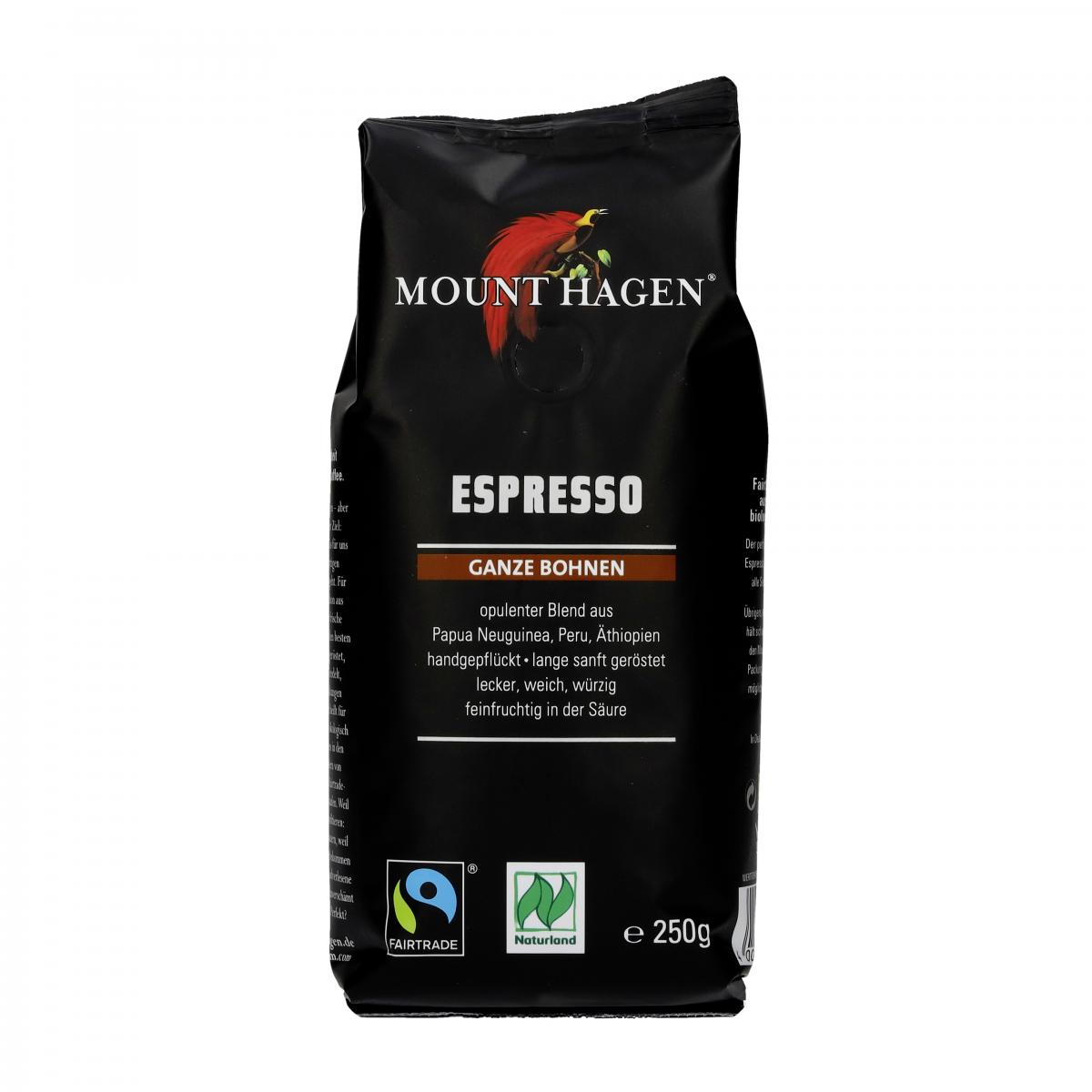 Mount Hagen Espresso, ganze Bohne, 250 gr Packung