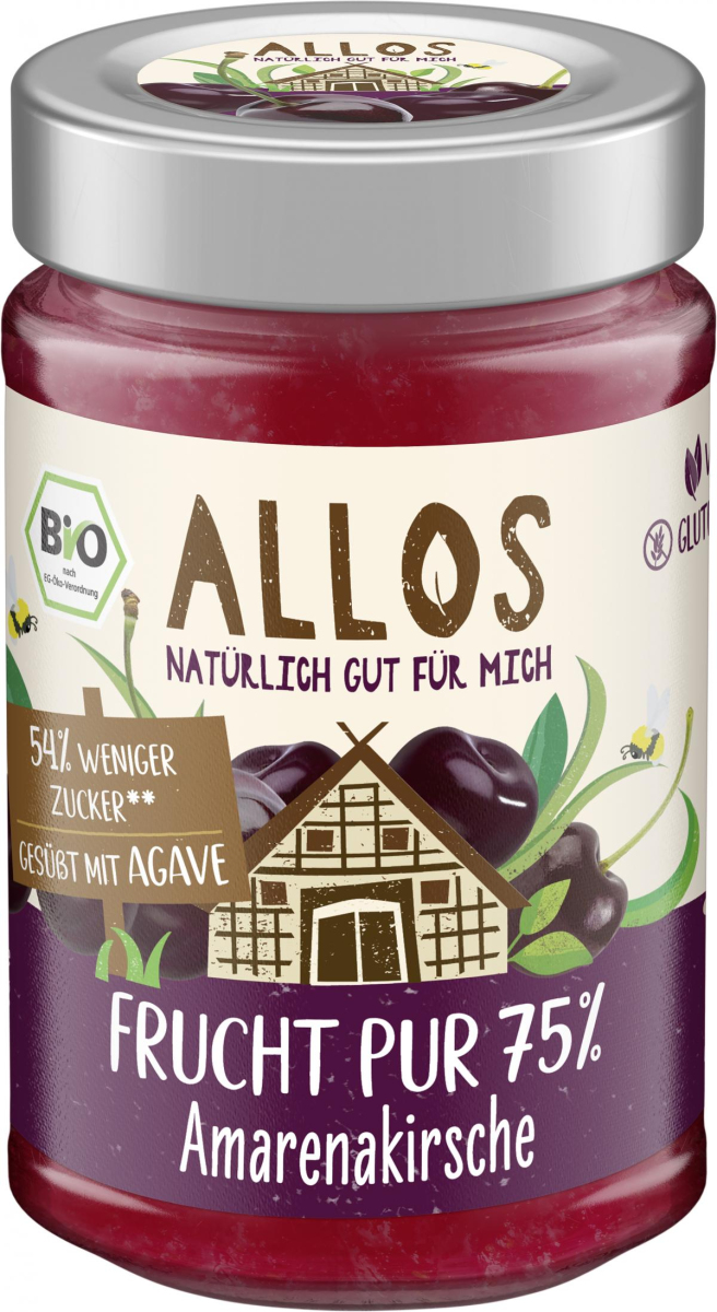 Allos Frucht Pur 75% Amarenakirsche, 200 g Glas