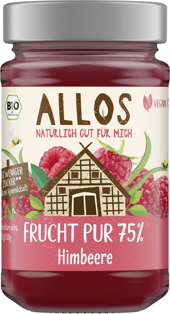 Allos Frucht Pur Himbeere, 250 gr Glas  -75% Fruch