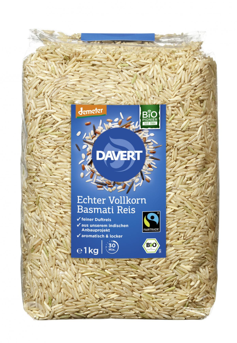 Davert Echter Basmati Vollkorn Reis, 1 kg Packung