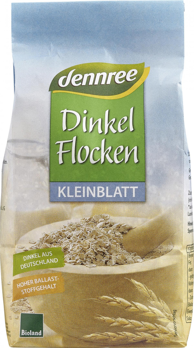 dennree Dinkelflocken Kleinblatt, 500 gr Packung