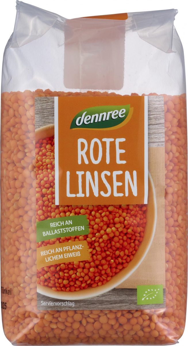 dennree Rote Linsen, 500 gr Packung