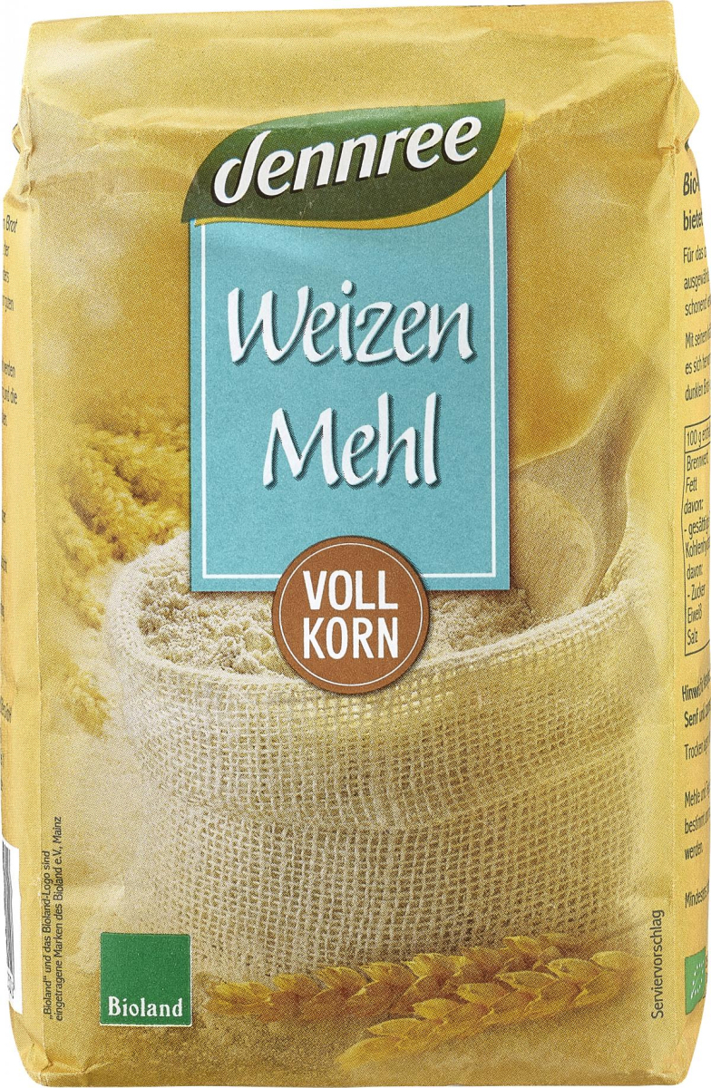dennree Weizenvollkornmehl, 1kg Packung