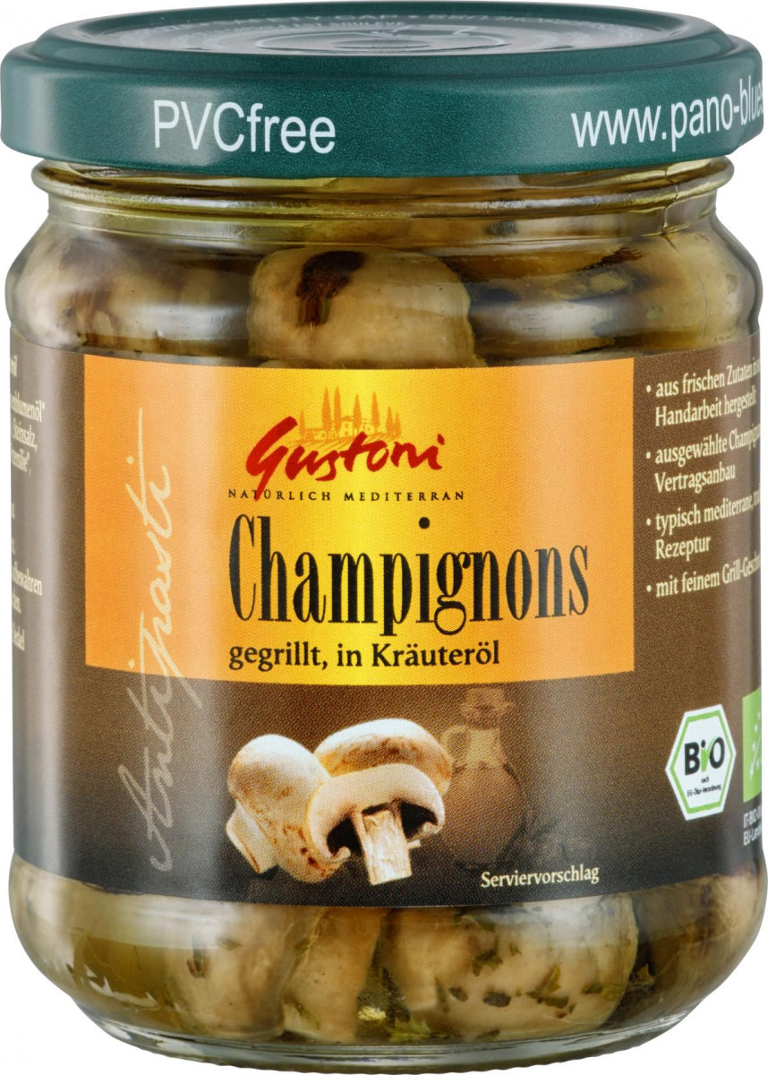 Gustoni gegrillte Champignonköpfe, in Kräuteröl, 1
