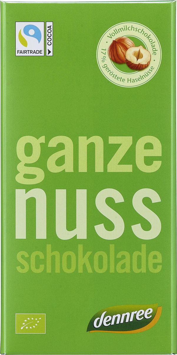dennree Vollmilchschokolade mit ganzen Haselnüssen