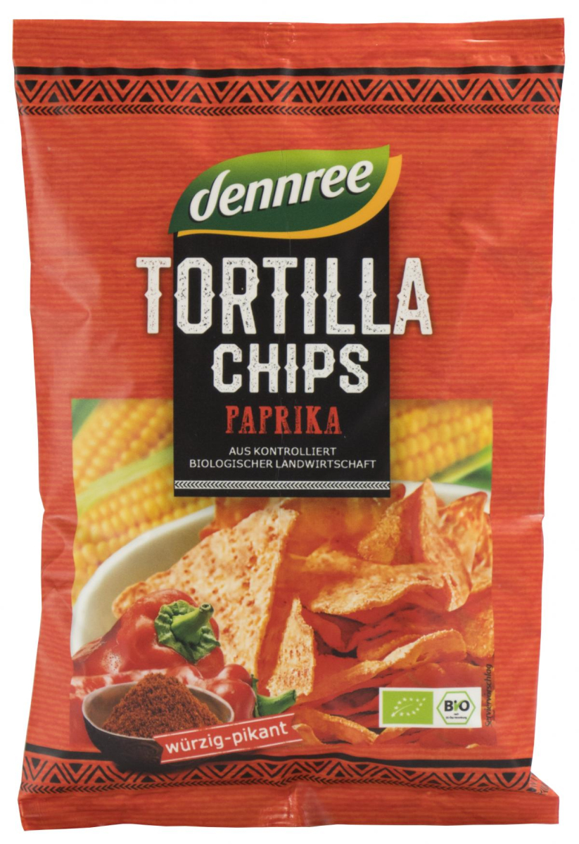 dennree Tortilla Chips Paprika, 125 gr Packung