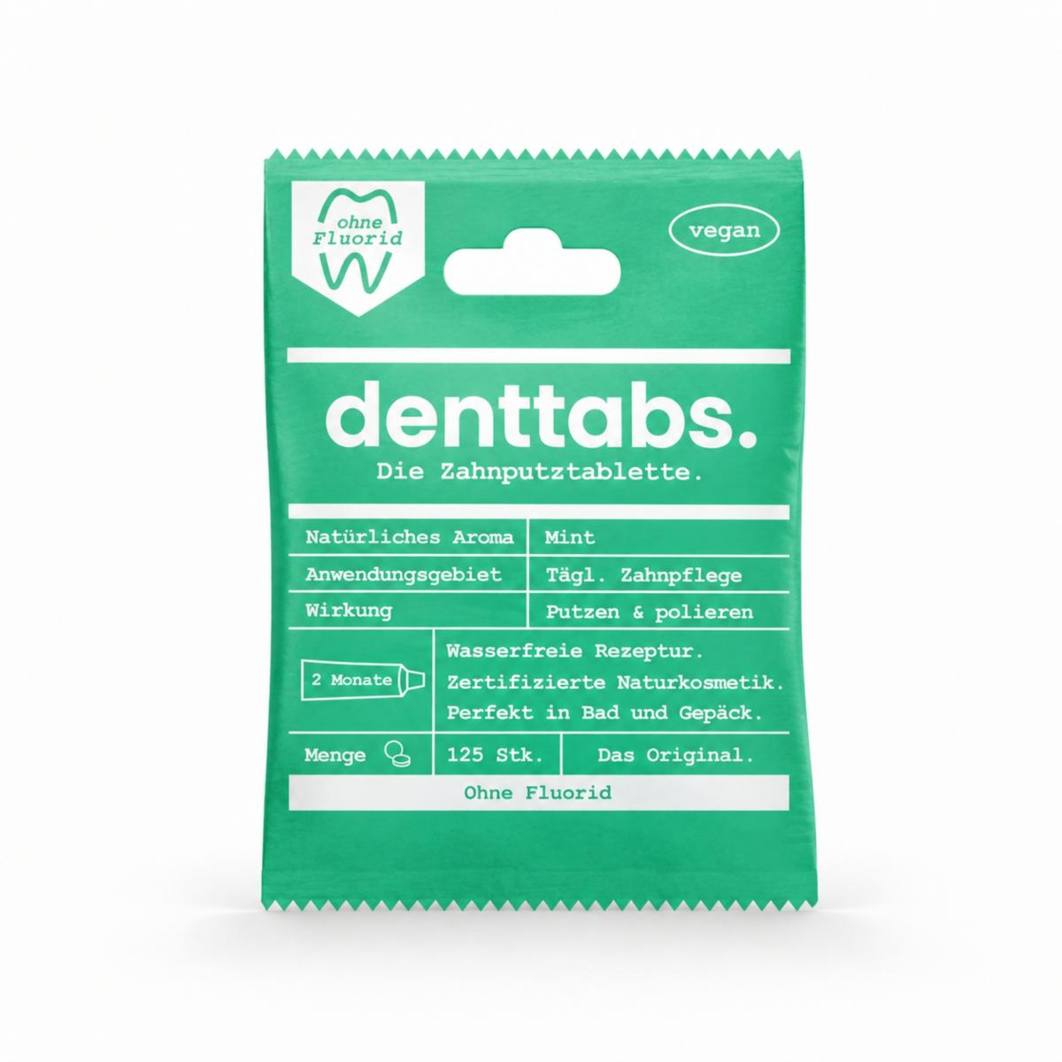 Denttabs Zahnputztabletten ohne Fluorid, 125 St Tü