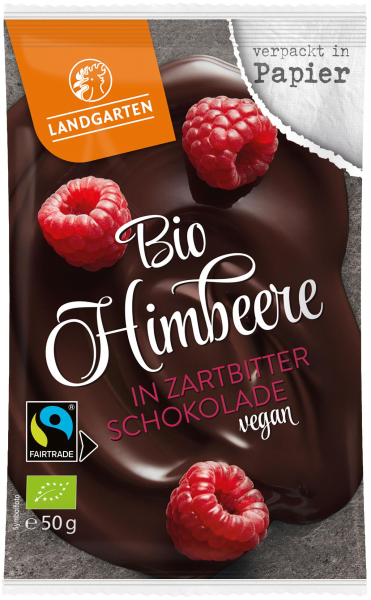 Landgarten Himbeere in Zartbitter-Schokolade, 50 g