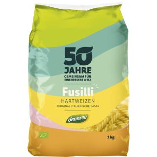 dennree Hartweizen-Fusilli, 1 kg Packung -hell-