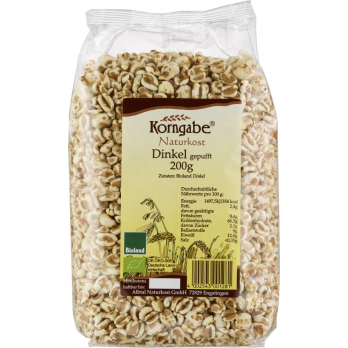 Korngabe Dinkel gepufft ungesüßt, 200 gr Packung
