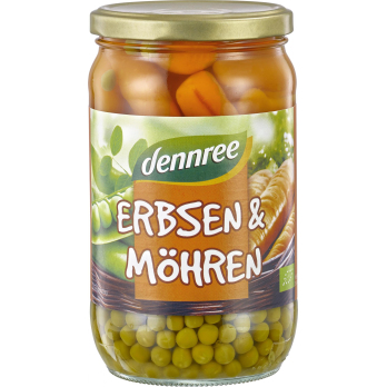 dennree Erbsen & Möhren, 680 gr Glas