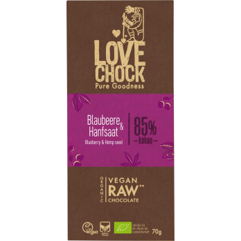 Lovechock Blaubeere & Hanfsaat RAW Chocolate, 70 g