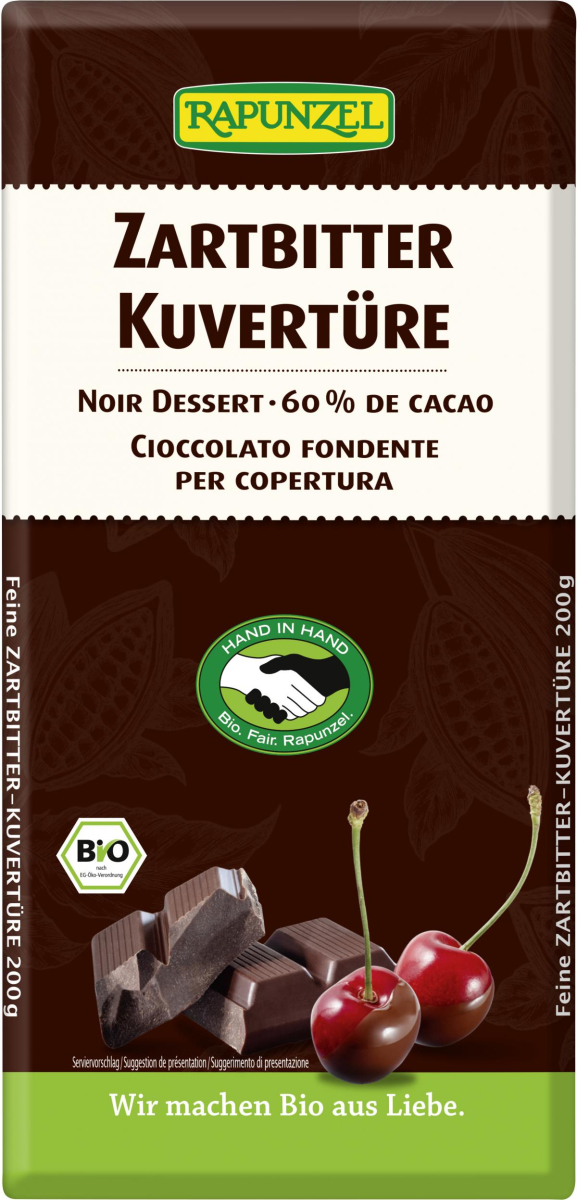 Rapunzel Zartbitter Kuvertüre HIH, 200 gr Packung