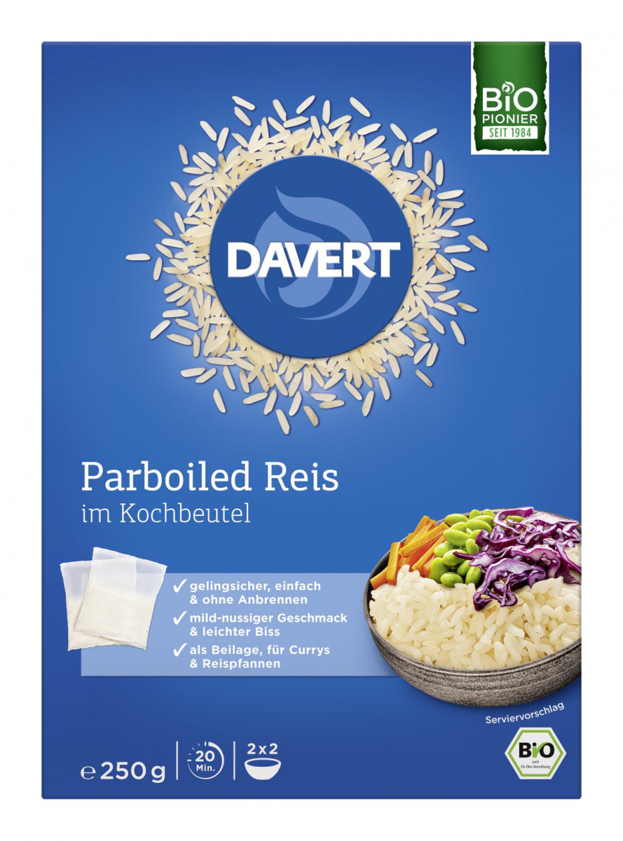 Davert Parboiled Reis im Kochbeutel, 250 gr Packun