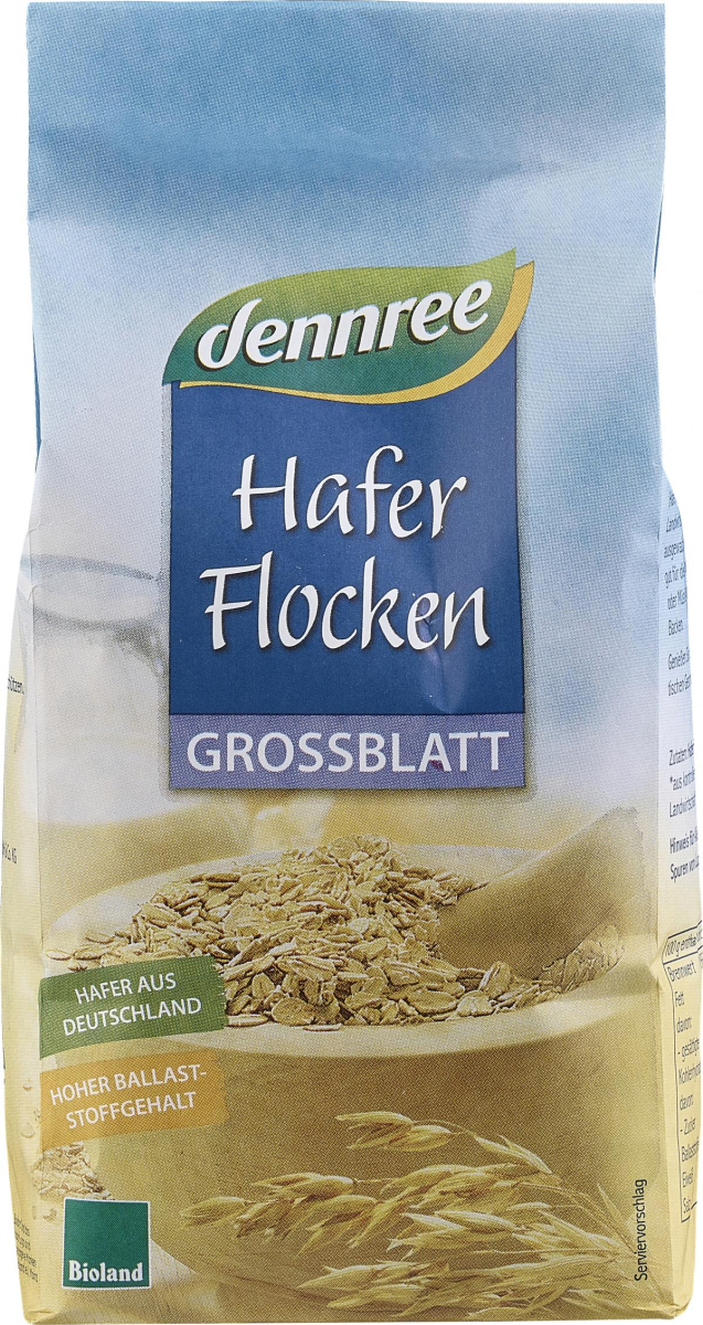 dennree Haferflocken Großblatt, 500 gr Packung