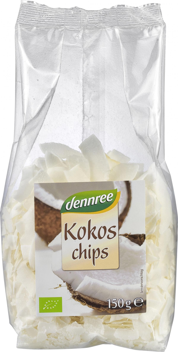 dennree Kokoschips, ungesüßt, 150 gr Packung