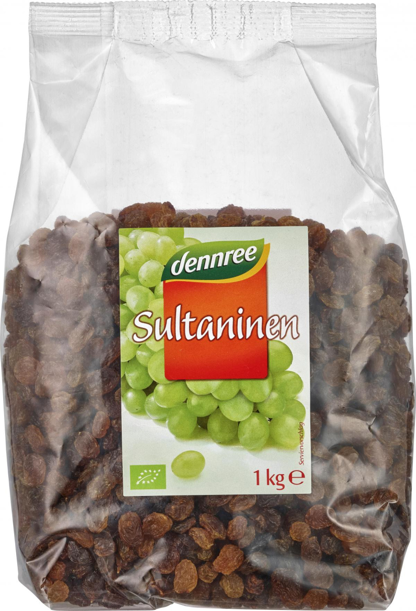 dennree Sultaninen, geölt, Türkei, 1 kg Packung