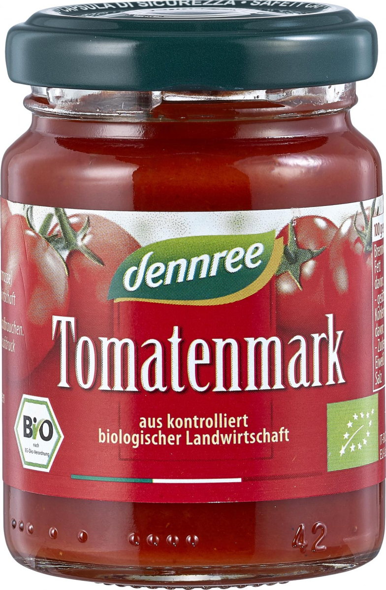 dennree Tomatenmark, 22% Trockenmasse, 100 gr Glas