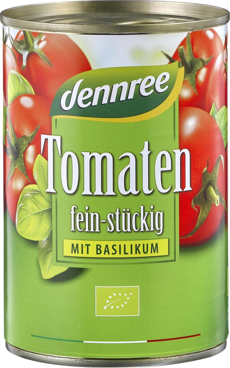 dennree Tomaten fein-stückig mit Basilikum, 400 gr