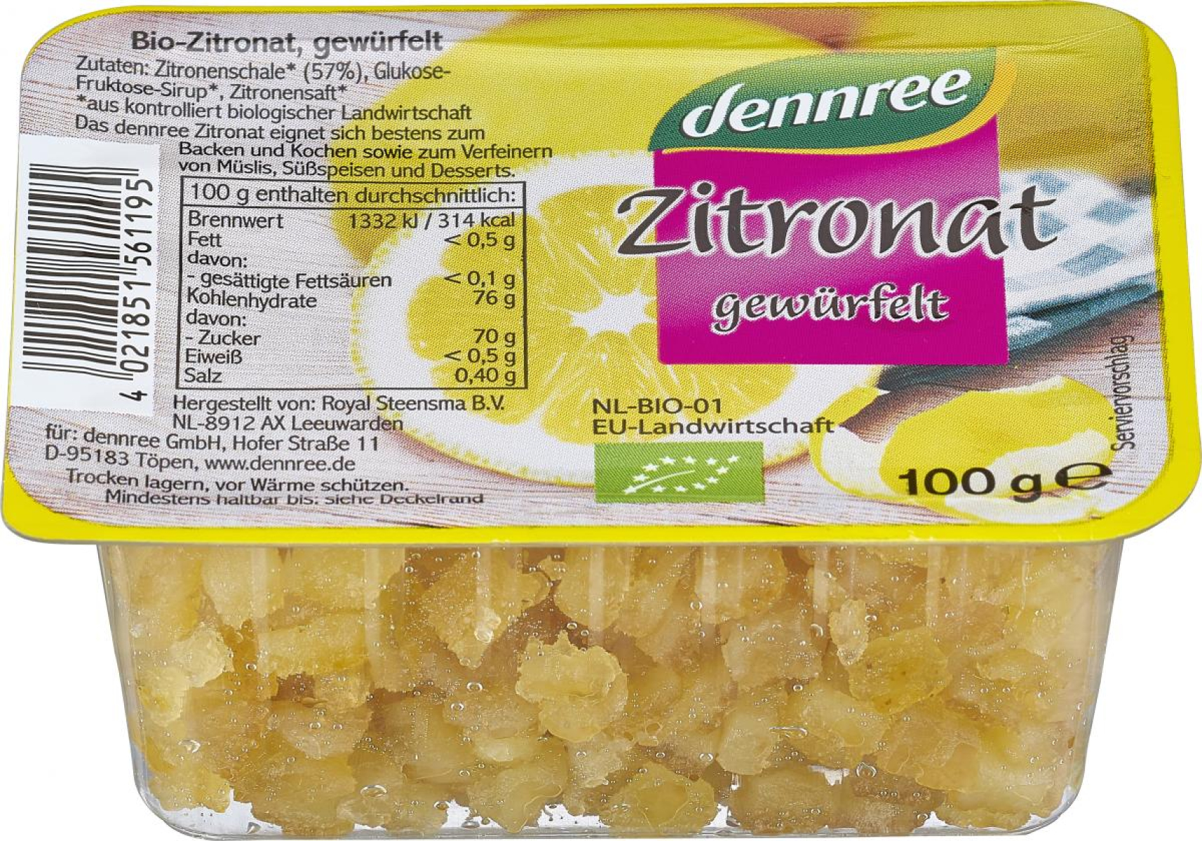 dennree Zitronat, 100 gr Packung