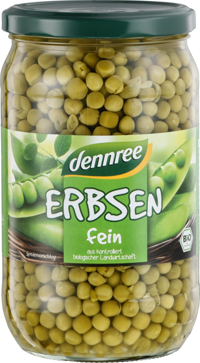 dennree Erbsen fein, 680 gr Glas (445 gr)