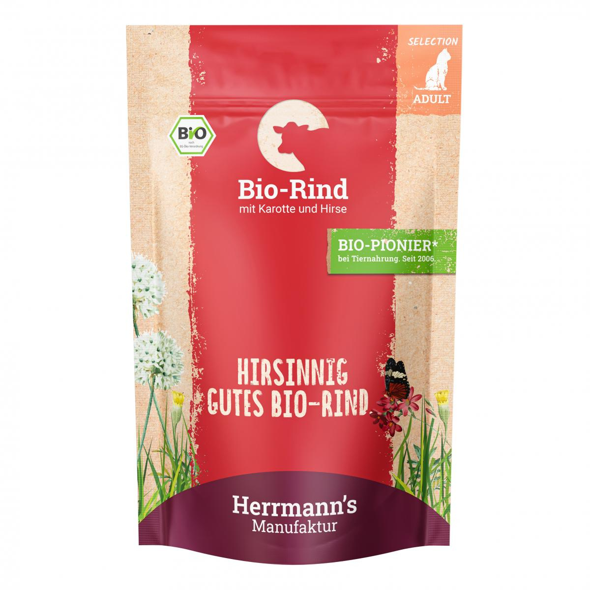 Herrmanns Katzen Pouche Rind mit Karotte und Hirs