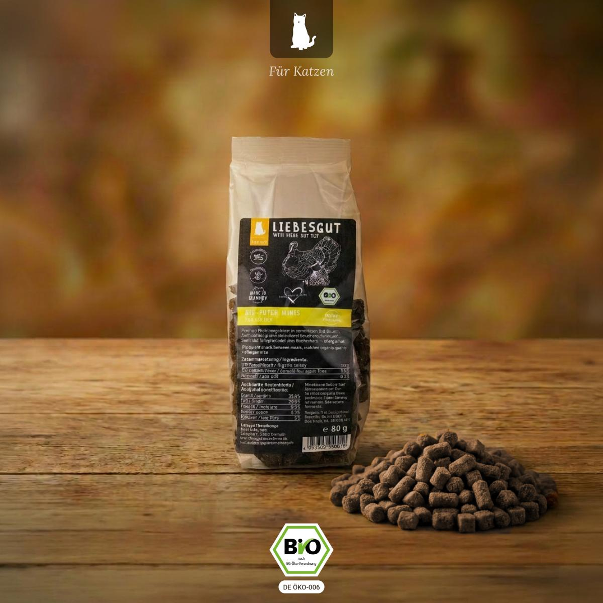 Liebesgut Katzen Snack Puten Bits, 80 g Beutel