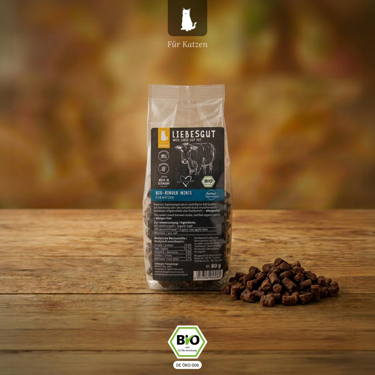 Liebesgut Katzen Snack Rinder Bits, 80 g Beutel