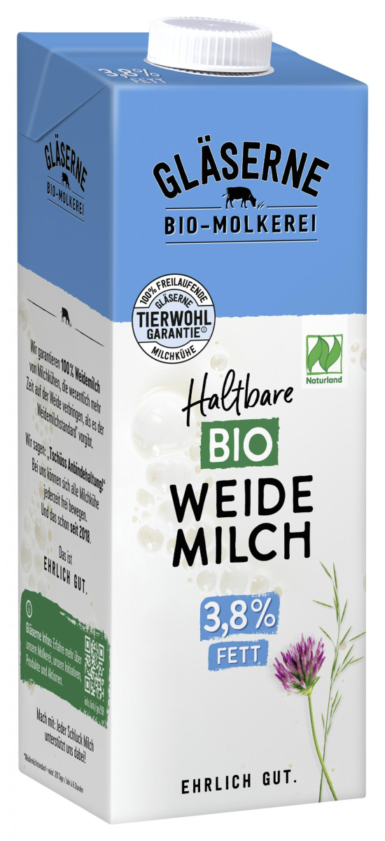 Gläserne Molkerei H-Vollmilch 3,8%, 1 ltr Packung