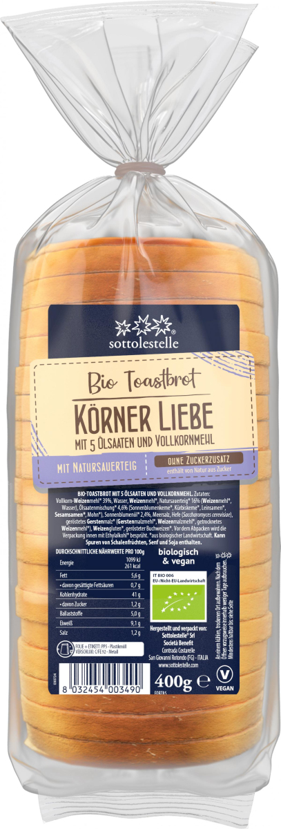 Sottolestelle Toastbrot Körner Liebe, 400 g Packun