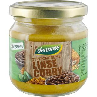 dennree Streichcreme Linse Curry, 180 gr Glas