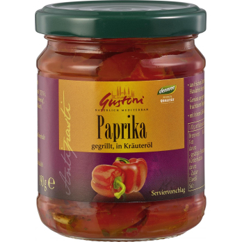 Gustoni gegrillte Paprika, in Kräuteröl, demeter,